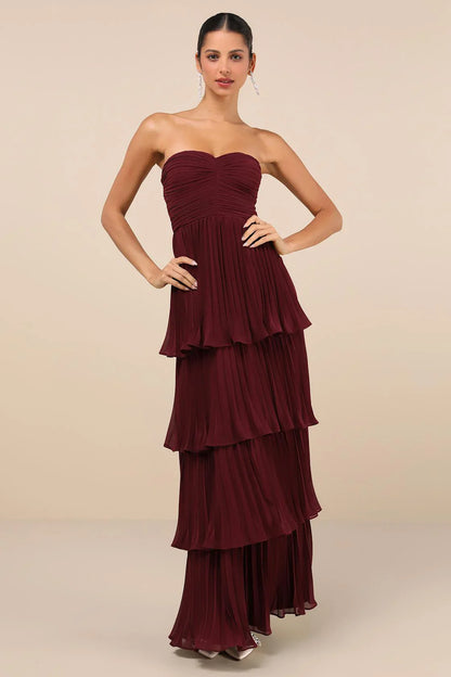 Plum Majesty Strapless Tiered Maxi Dress