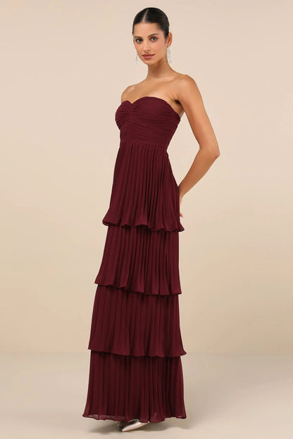 Plum Majesty Strapless Tiered Maxi Dress