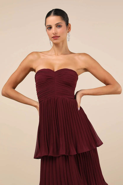 Plum Majesty Strapless Tiered Maxi Dress