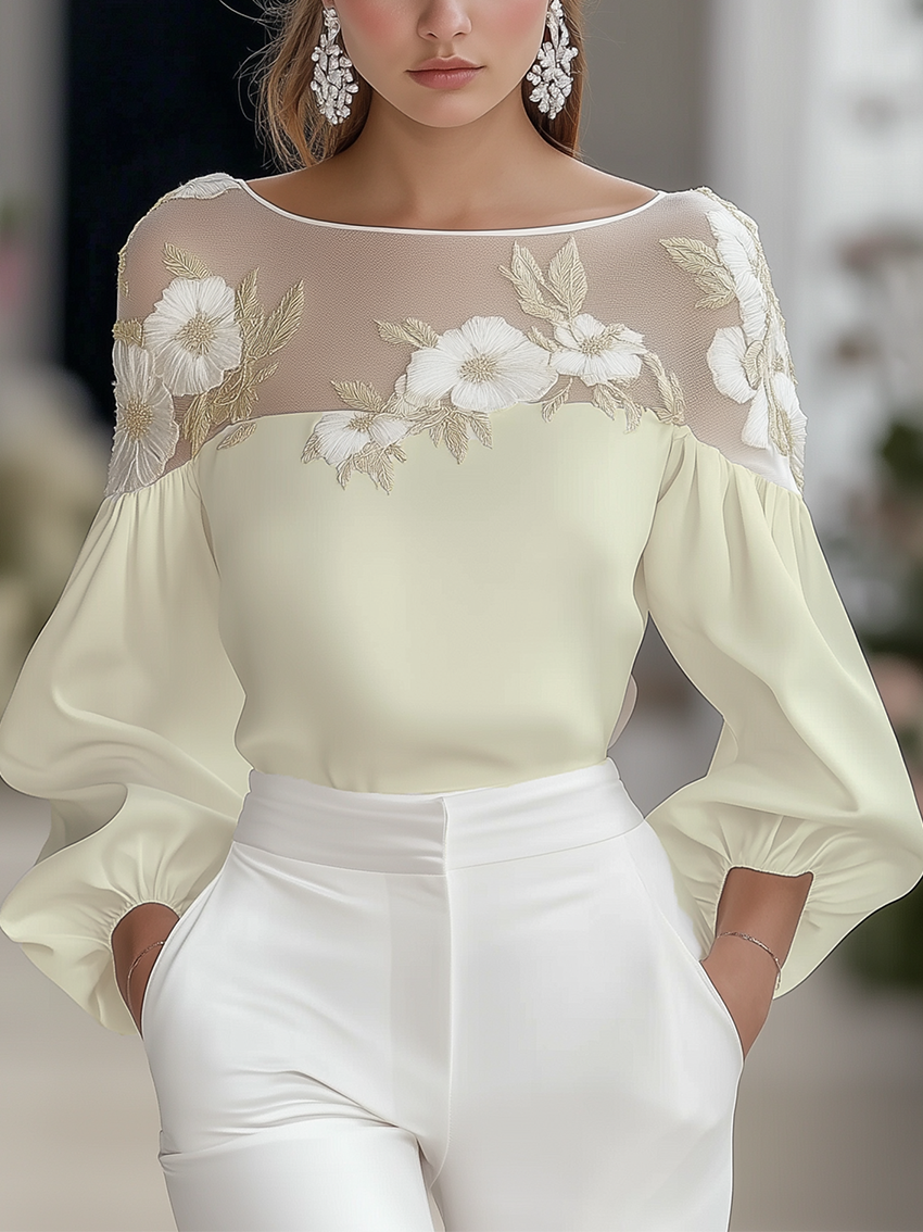 Opulent Mesh-Embroidered Blouse