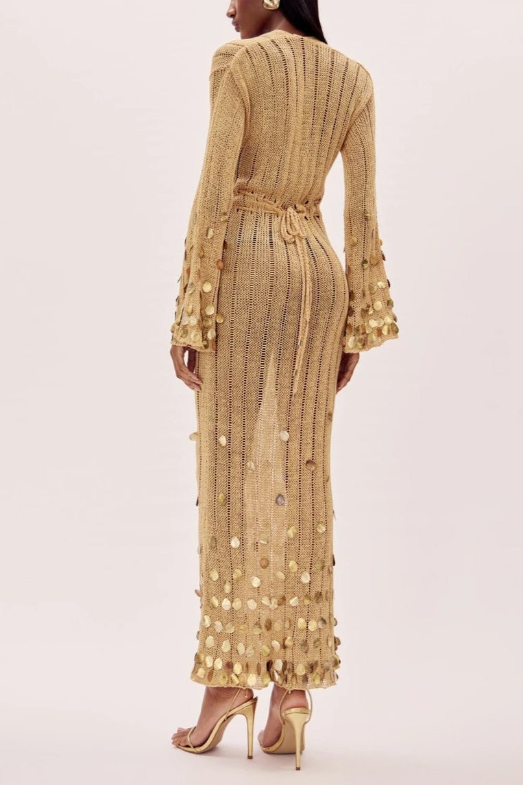 Golden Glamour Knit Maxi Dress