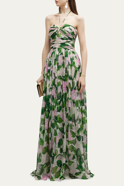 Camellia Bloom Halterneck Maxi Dress