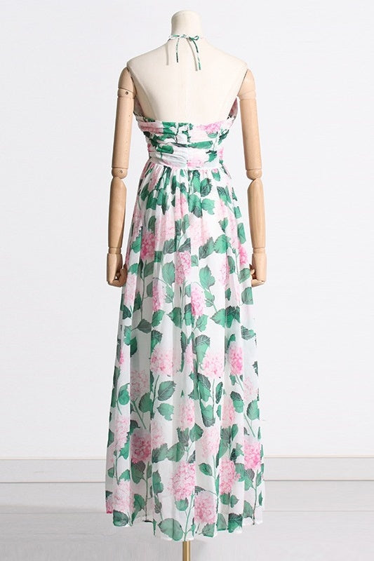 Camellia Bloom Halterneck Maxi Dress