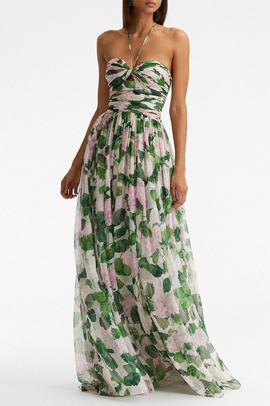 Camellia Bloom Halterneck Maxi Dress