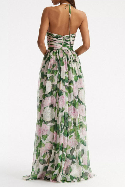 Camellia Bloom Halterneck Maxi Dress