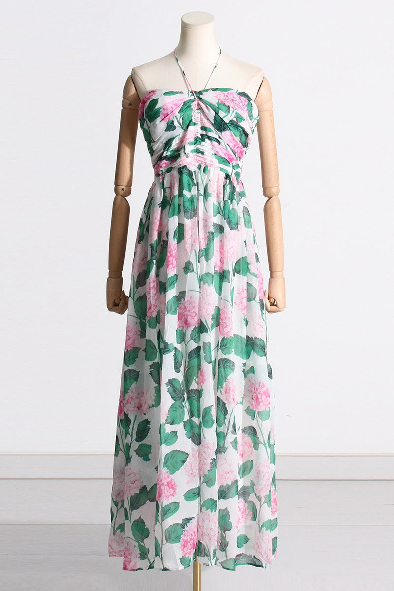 Camellia Bloom Halterneck Maxi Dress