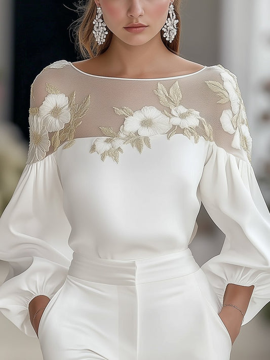 Opulent Mesh-Embroidered Blouse